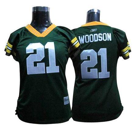Packers #21 Charles Woodson Green Women's Field Flirt Stitched NFL Jersey